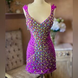 Vintage Y2K Rhinestone Glam Mini Dress | Pageant Homecoming Prom Party Dress